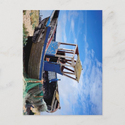 古い魚釣り船。 ポストカード (正面)