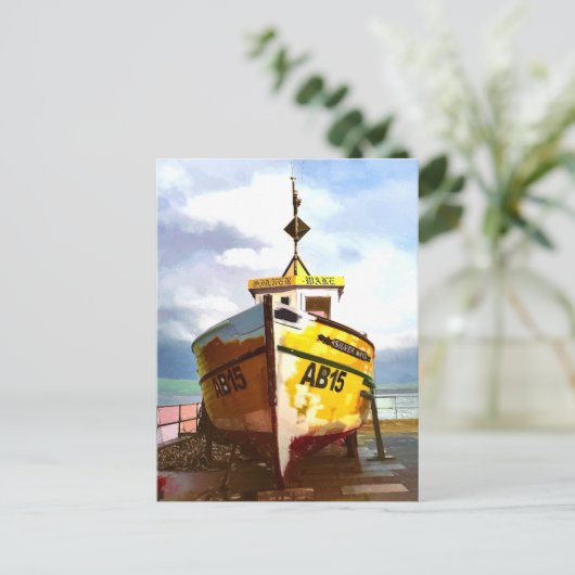 古い魚釣り船 ポストカード (スタンド正面)