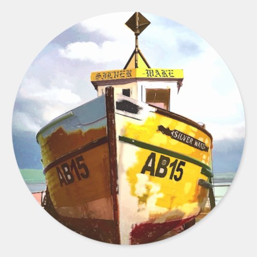 古い魚釣り船 ラウンドシール (正面)