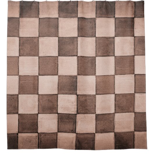 古い黒と白のタイルの石壁のテクスチャの背景 シャワーカーテン (正面)