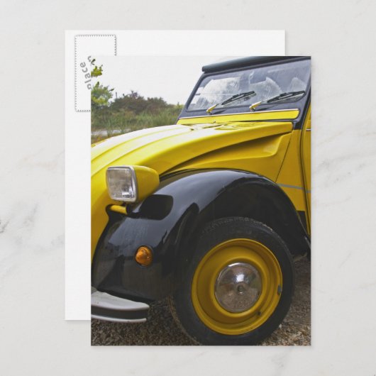 古い黒と黄色のシトロエン2CV 2 CV ポストカード (正面/裏面)