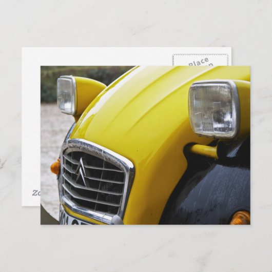 古い黒と黄色のシトロエン2CV 2 CV、詳細 ポストカード (正面/裏面)