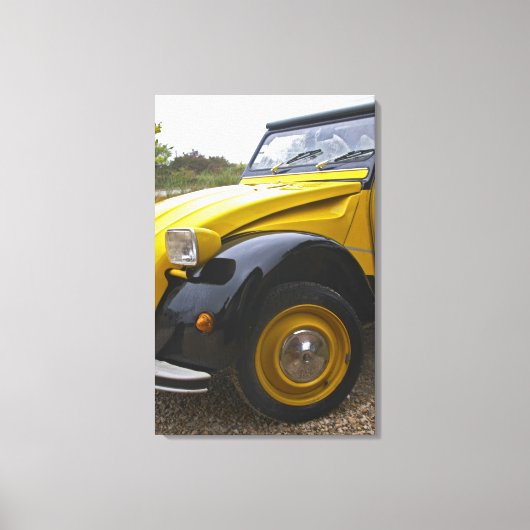 古い黒と黄色のシトロエン 2CV 2 CV, キャンバスプリント (正面)