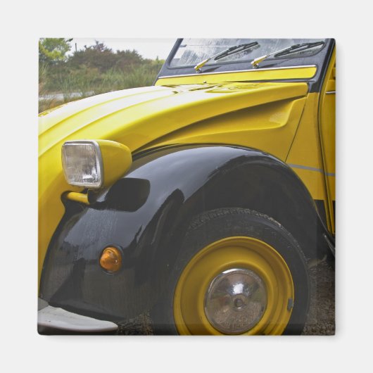 古い黒と黄色のシトロエン 2CV 2 CV、 マグネット (正面)