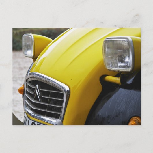 古い黒と黄色のシトロエン 2CV 2 CV、詳細 ポストカード (正面)