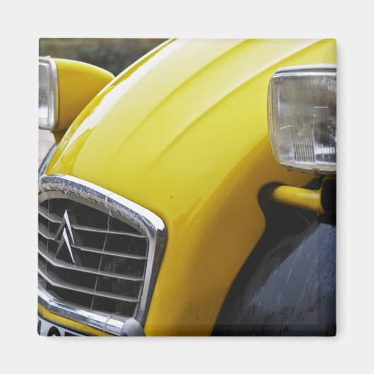 古い黒と黄色のシトロエン 2CV 2 CV、詳細 マグネット (正面)