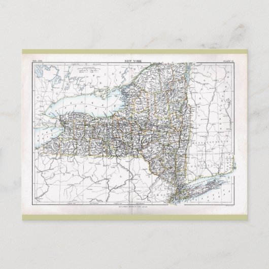 古い1884年のニューヨーク地図 ポストカード (正面)