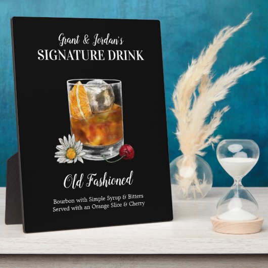 古い・ファッションドこのシグネチャードリンクをパーソナライズ フォトプラーク (側面)