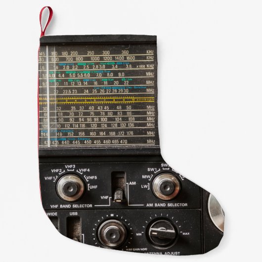 古いAMラジオの詳細 スモールクリスマスストッキング (正面)