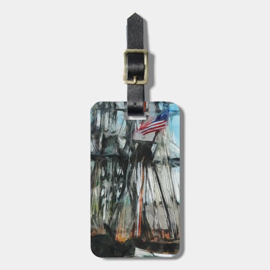 古いIronsidesのボストン港の抽象芸術の印象主義 ラゲッジタグ (正面縦)