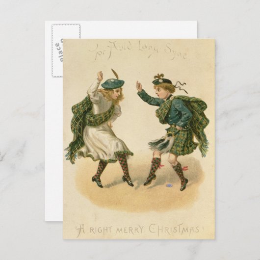 古いLang Syne -右のメリークリスマスのため シーズンポストカード (正面/裏面)