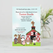 古いMacDonald EIEIOの農場の納屋周囲の庭のベビーシャワー 招待状 (スタンド正面)