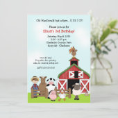 古いMacDonald EIEIOの農場の納屋周囲の庭の誕生日の招待 招待状 (スタンド正面)