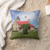 古いMackinacポイント灯台橋 クッション (ブランケット)