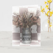 古いMilk Jugで葉のとこんにちは カード (黄色い花)