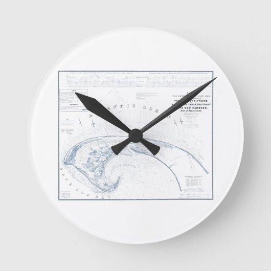 古いProvincetownのケープコッドの地図 ラウンド壁時計 (正面)