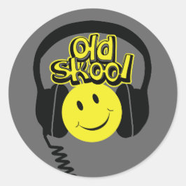 古いskool音楽ヘッドフォンスマイルシール ラウンドシール