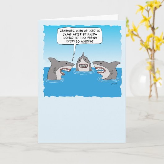 古おもしろいいサメは時間を過ごす誕生日 カード (黄色い花)