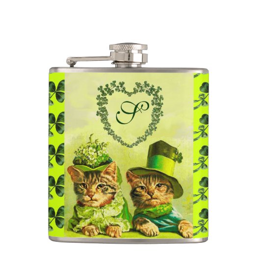 古おもしろいいファッションST.PATRICKのハート猫 フラスク (正面)