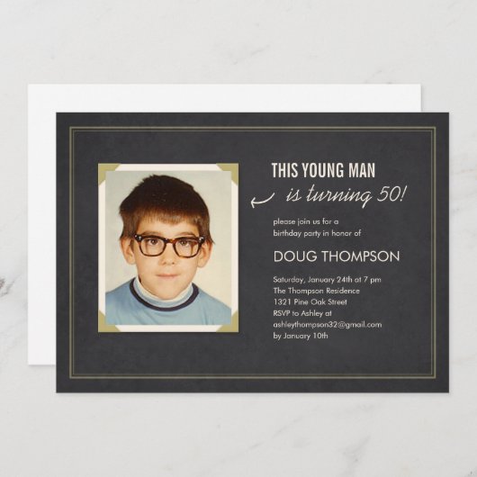 古おもしろいい写真の誕生日招待状 招待状 (正面/裏面)