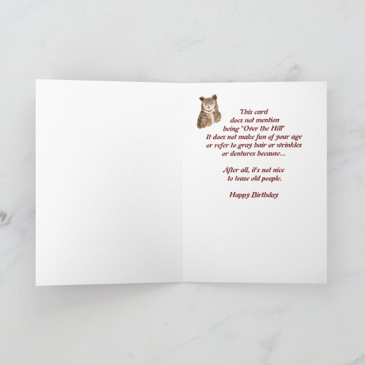 古おもしろいい時代、丘の上の誕生日フクロウ カード (内部)