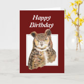 古おもしろいい時代、丘の上の誕生日フクロウ カード (黄色い花)