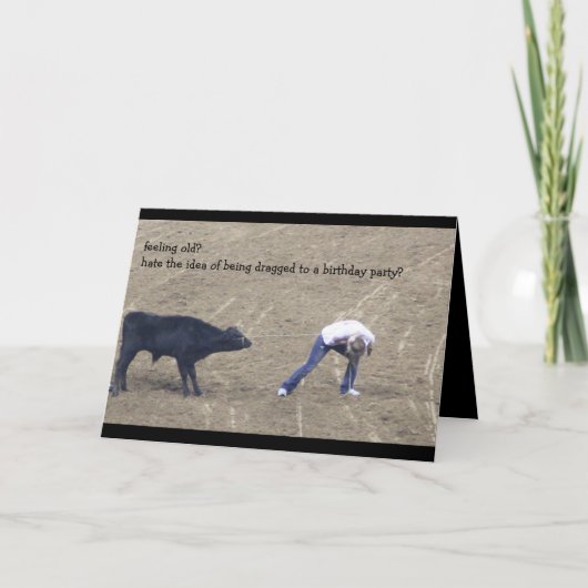 古おもしろいい誕生日のロデオプレゼント(!) サンキューカード (正面)