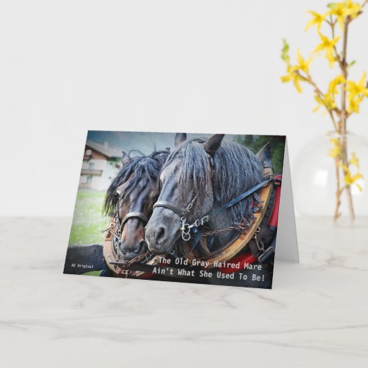 古おもしろいい馬の挨拶状 カード (黄色い花)