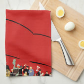 古きよき時代のクルーズ客船の乗客たち、別れの挨 キッチンタオル (四つ折り)