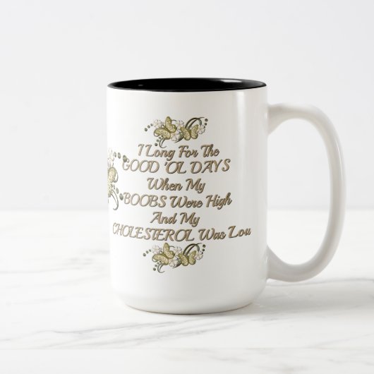 古き良き日女性のユーモアのマグカップ ツートーンマグカップ (右)