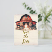 古き赤い納屋でのラスティックカントリーウェディング　保存の日 案内ポストカード (スタンド正面)