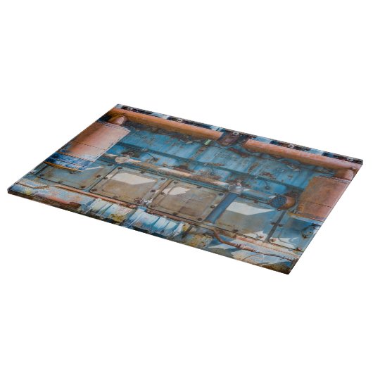 古くて錆びたアトラス帝国ディーゼルエンジンInde カッティングボード (角)