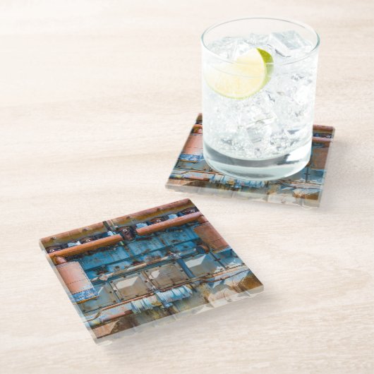 古くて錆びたアトラス帝国ディーゼルエンジンInde ガラスコースター (アングル)