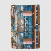 古くて錆びたアトラス帝国ディーゼルエンジンInde ゴルフタオル (正面)