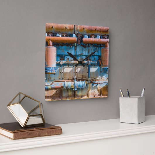 古くて錆びたアトラス帝国ディーゼルエンジンInde スクエア壁時計 (オフィス)