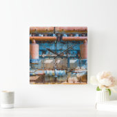 古くて錆びたアトラス帝国ディーゼルエンジンInde スクエア壁時計 (ホーム)