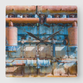 古くて錆びたアトラス帝国ディーゼルエンジンInde スクエア壁時計 (正面)