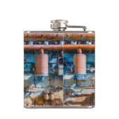 古くて錆びたアトラス帝国ディーゼルエンジンInde フラスク (裏面)