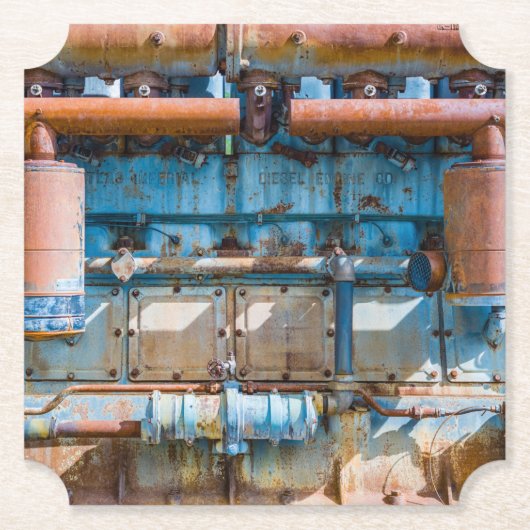 古くて錆びたアトラス帝国ディーゼルエンジンInde ペーパーコースター (正面)