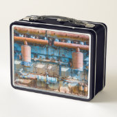 古くて錆びたアトラス帝国ディーゼルエンジンInde メタルランチボックス (裏面)