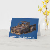 古くクラシックなトラック運転手、封筒が付いている挨拶状 カード (黄色い花)