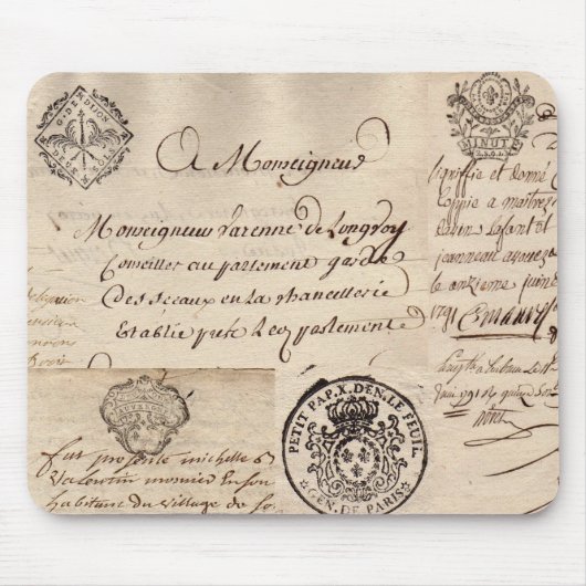 古くフランスのな文書のコラージュのマウスパッド マウスパッド (正面)