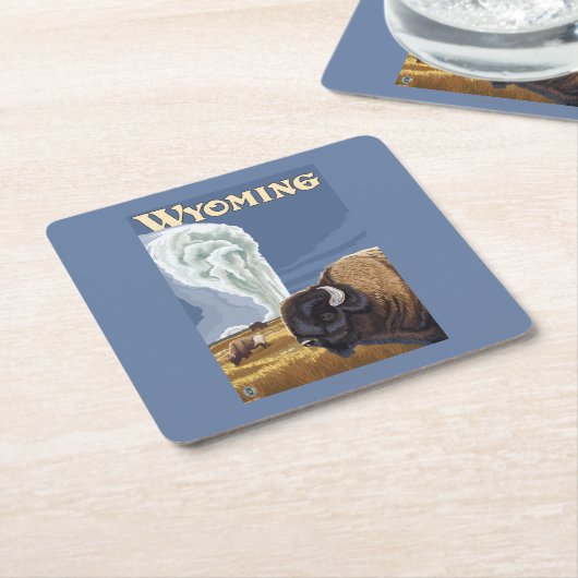 古く忠実なヴィンテージ旅行ポスターによるバッファロー スクエアペーパーコースター (アングル)