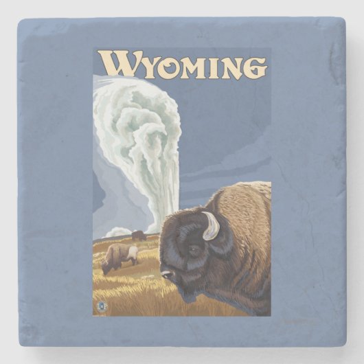 古く忠実なヴィンテージ旅行ポスターによるバッファロー ストーンコースター (正面)