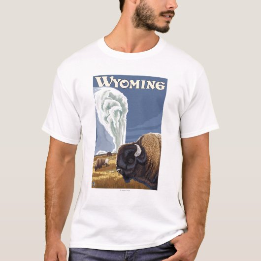 古く忠実なヴィンテージ旅行ポスターによるバッファロー Tシャツ (正面)