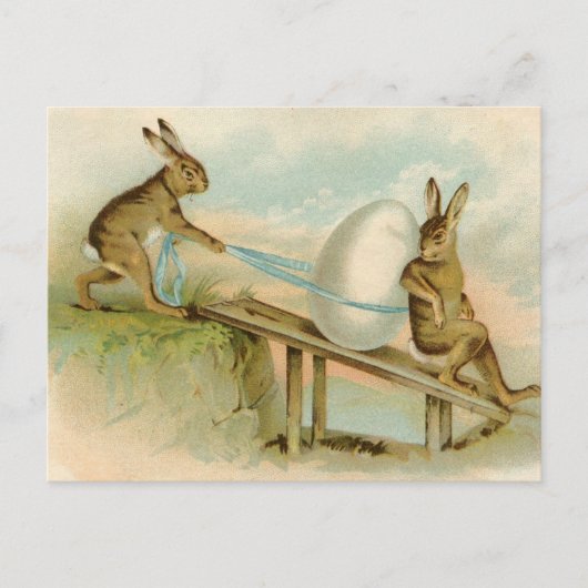 古く旧式なヴィンテージのハッピーイースターのウサギおよび卵 シーズンポストカード (正面)
