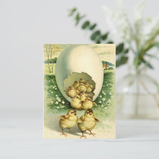 古く旧式なヴィンテージのハッピーイースターの願いの挨拶 シーズンポストカード (スタンド正面)