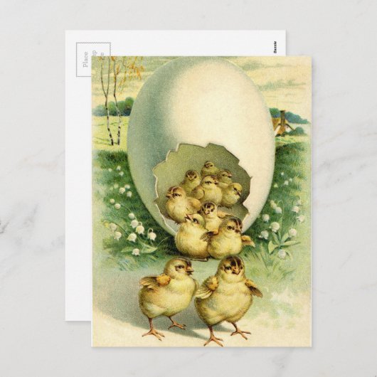 古く旧式なヴィンテージのハッピーイースターの願いの挨拶 シーズンポストカード (正面/裏面)