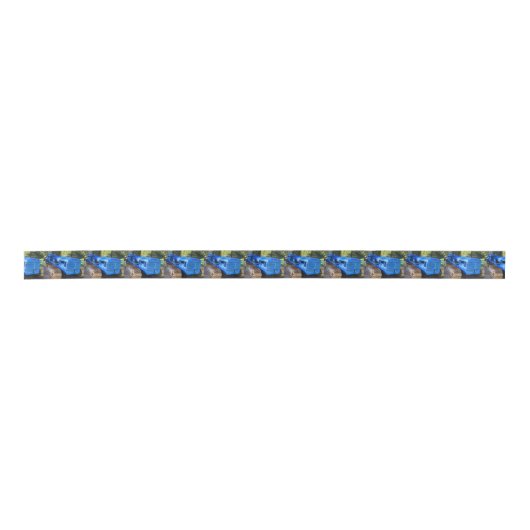 古く青いトラクターおよびクローラー サテンリボン (正面)