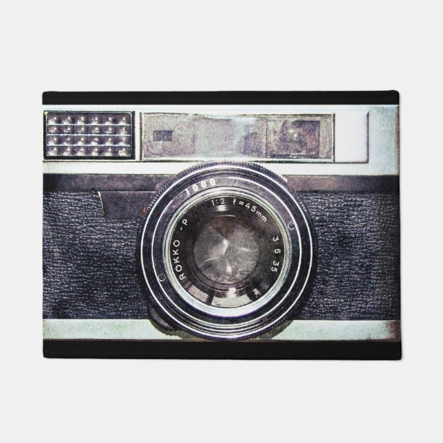 古く黒いカメラ ドアマット (正面)